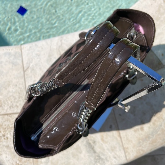 Coach Tribeca Madison Brown Op Art EW Shoulder/Tote w/Patent Leathr Trim/Handles - Picture 7 of 15